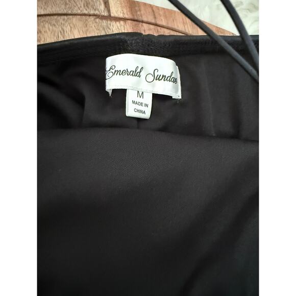 Emerald Sundae Black Ruched Satin Size M -Mini Dress Criss-Cross Back NWT - Picture 5 of 11
